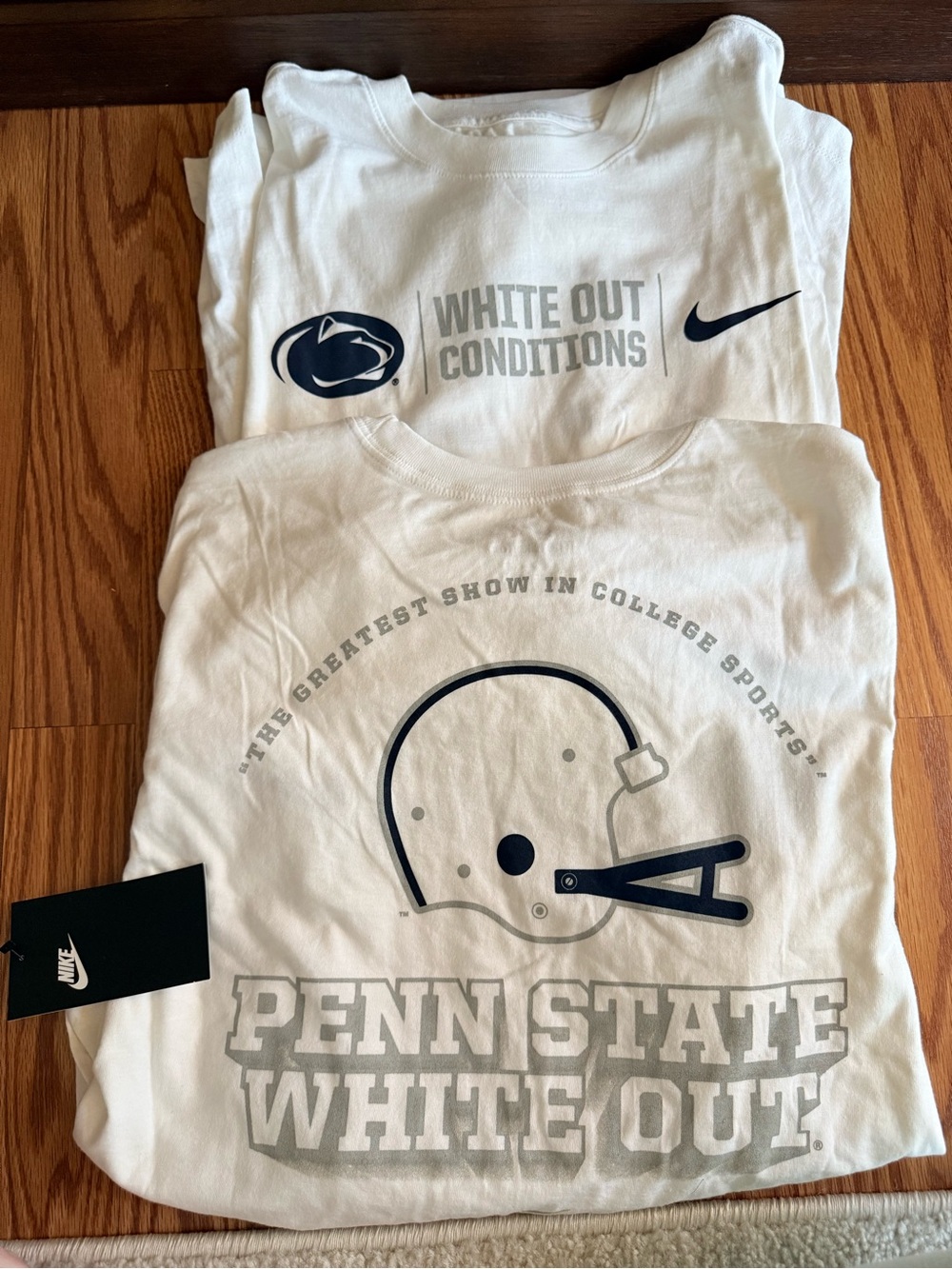 Nike White Penn State 'White Out' Long Sleeve Tee with Navy Graphics